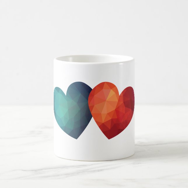 Blå och röd hjärta par modern högteknologi  kaffemugg (Center)