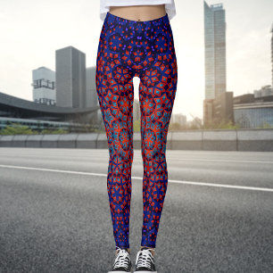 Blå och röd Mönster Leggings