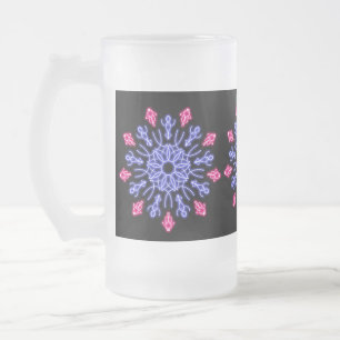 Blå och röd neonblomma frostat ölglas