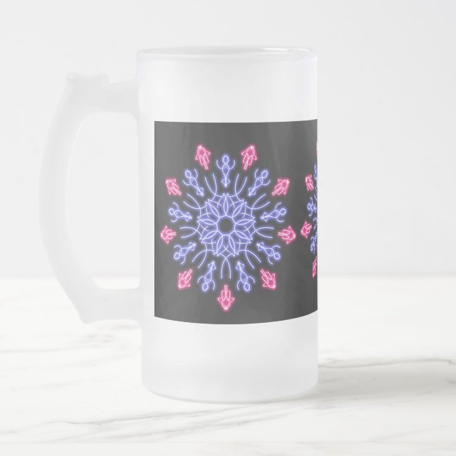 Blå och röd neonblomma frostat ölglas (Vänster)