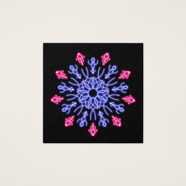 Blå och röd neonblomma fyrkantigt visitkort (Framsida)