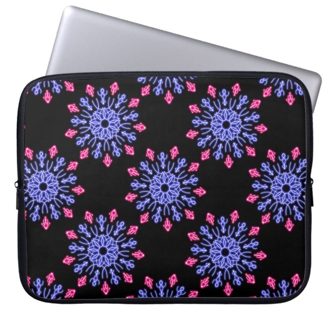 Blå och röd neonblomma laptop sleeve (Framsidan)