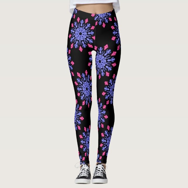 Blå och röd neonblomma leggings (Framsida)