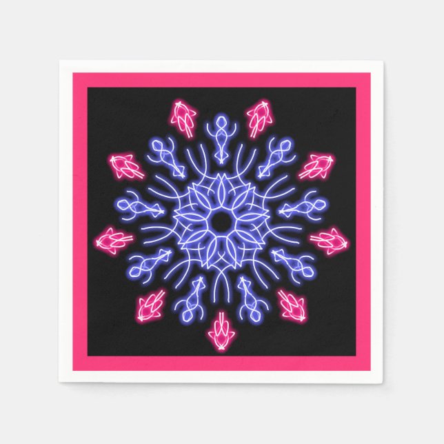 Blå och röd neonblomma pappersservett (Framsidan)