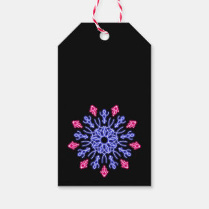 Blå och röd neonblomma presentetikett