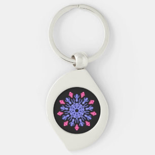 Blå och röd neonblomma swirl silverfärgad nyckelring