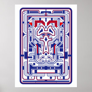 Blå och röd retro-futuristisk abstrakt konst poster