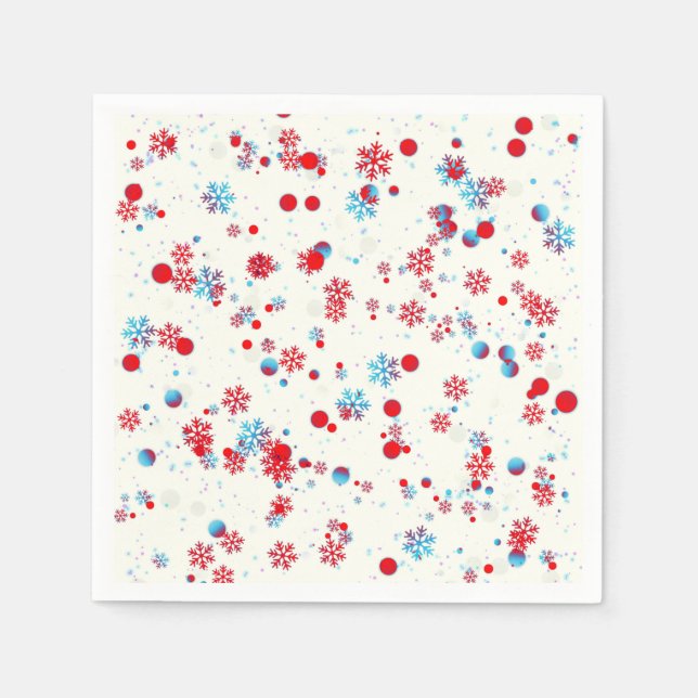 Blå och röd snöflingdesign pappersservett (Framsidan)