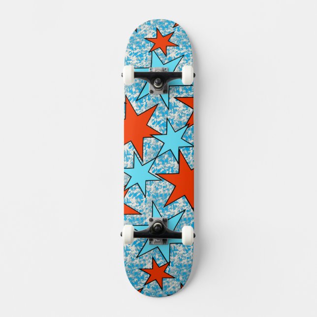 Blå och röd stjärnmönster mini skateboard bräda 18,5 cm (Framsida)