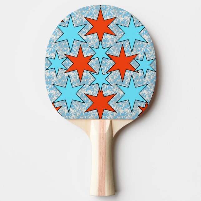 Blå och röd stjärnmönster pingisracket (Framsidan)