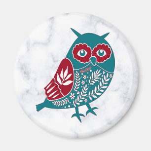 Blå och röd Vintage Bird Nordic Uggla Magnet