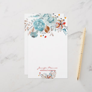 Blå och röda akvarellblommor personliga brevpapper