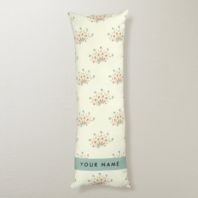 Blå och röda blommor, blå, ditt namn kroppskudde (Baksidan (Vertikal))