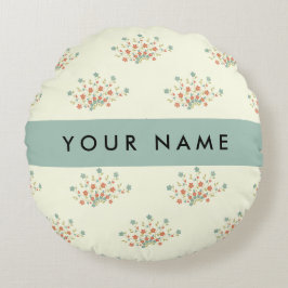 Blå och röda blommor, blå, ditt namn rund kudde