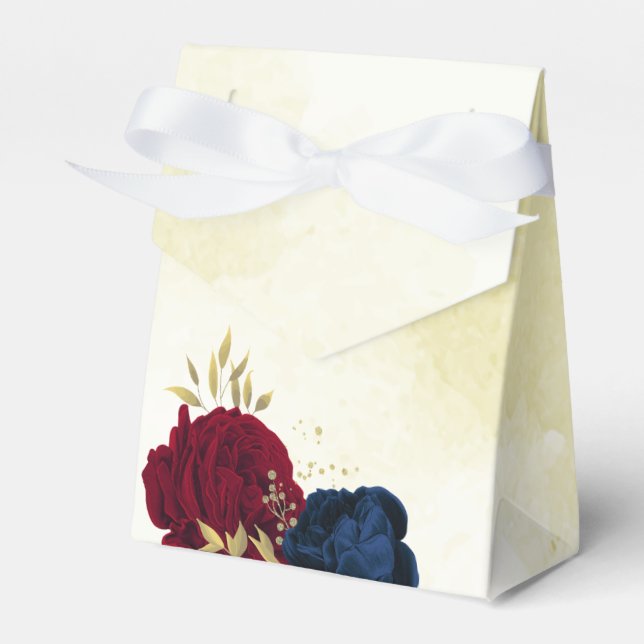 Blå och röda blommor i greenery bröllop presentaskar (Framsidan Sidan)