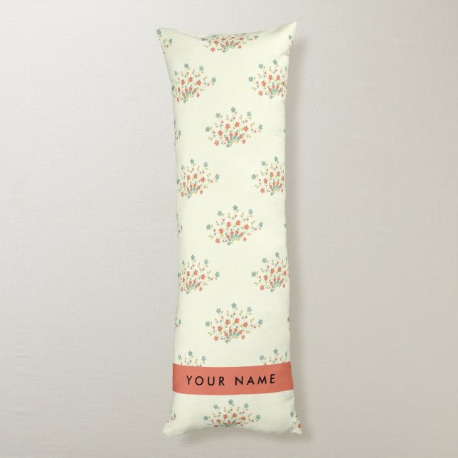 Blå och Röda blommor, Röd, ditt namn Kroppskudde (Baksidan (Vertikal))