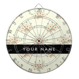 Blå och röda blommor, svart, ditt namn darttavla