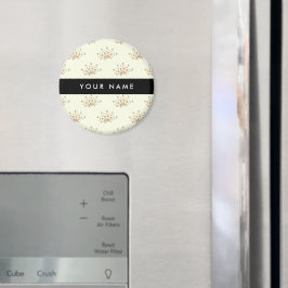 Blå och röda blommor, svart, ditt namn magnet