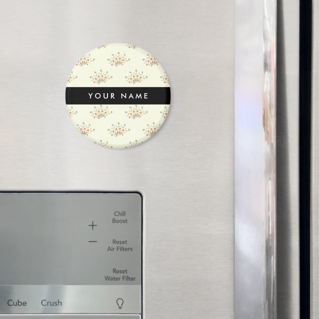 Blå och röda blommor, svart, ditt namn magnet (In Situ (Fridge))