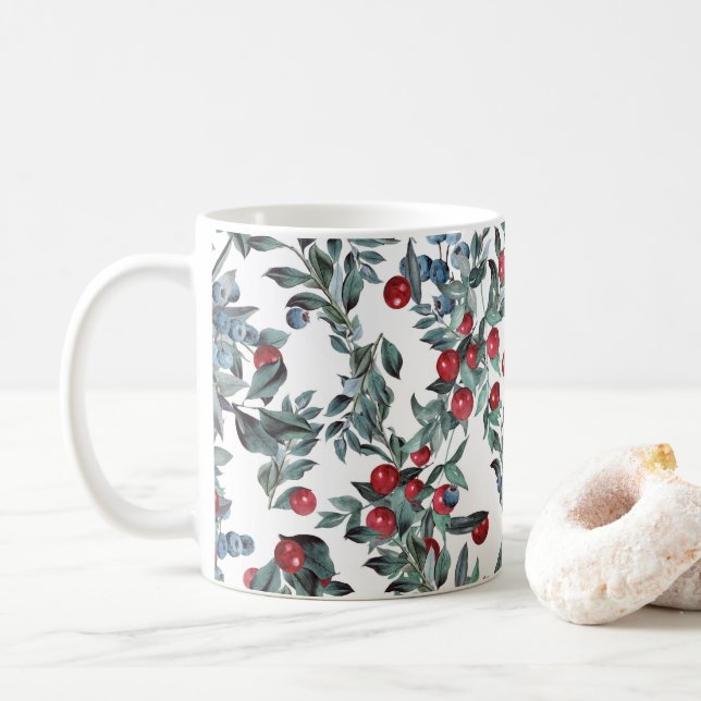Blå och röda julbärs mönster kaffemugg (Med munk)