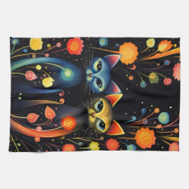 Blå och röda katter kökshandduk