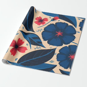 Blå- och rödblommor, med Mörk blått Löv Presentpapper