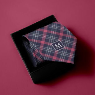 Blå och rödfärgad Mönster monogrammad Slips