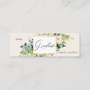 blå och rodnande blomster examens namn kort