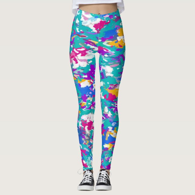 Blå och Rosa Abstrakt Leggings (Framsida)