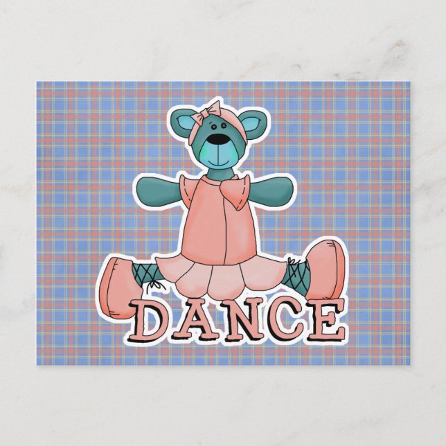 Blå och Rosa Ballerina Dance Bear Vykort (Framsida)