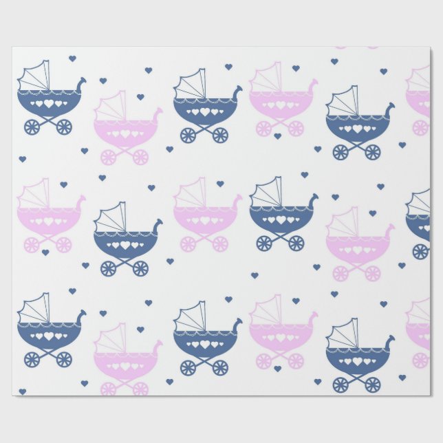 Blå Och Rosa Barnvagnar Presentpapper (Platt)