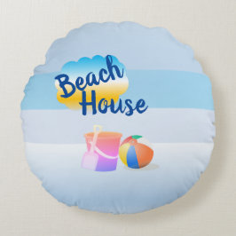 Blå och Rosa Beach House Round Cushions Rund Kudde