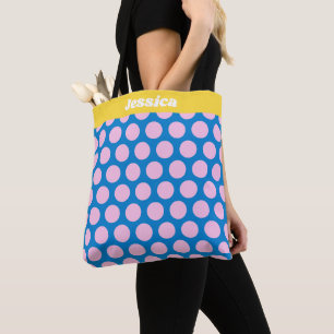 Blå och Rosa Big Polka Dot Mönster Personlig Tygkasse