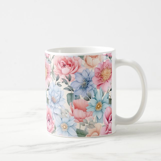 Blå och rosa blommig  kaffemugg (Höger)