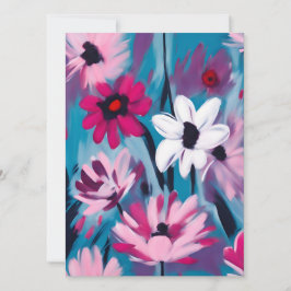 Blå och Rosa Blommigt design Julkort