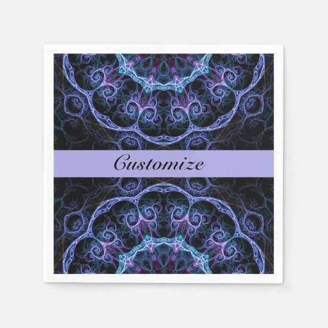 Blå och Rosa Blommigt Fractal Mönster Napkins 2 Pappersservett (Framsidan)