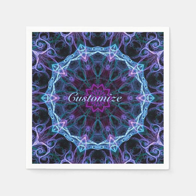 Blå och Rosa Blommigt Fractal Mönster Napkins Pappersservett (Framsidan)