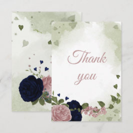 Blå och rosa blommor i söt tack kort