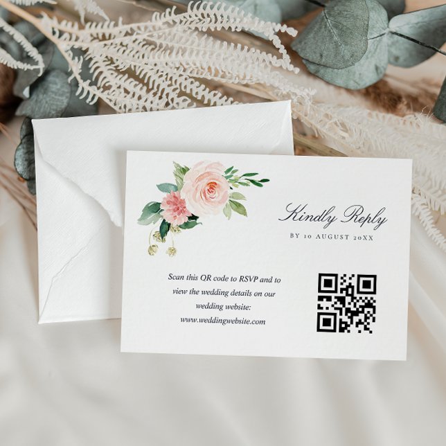 Blå och  rosa blommor QR-OSA kort (Skapare uppladdad)
