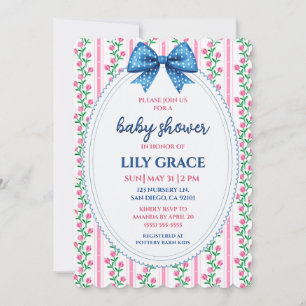 Blå och rosa blomsterinbjudan till baby shower inbjudningar