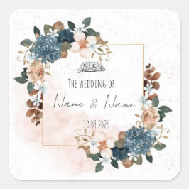 Blå och rosa blomstermotiv dekaler för presentförp fyrkantigt klistermärke