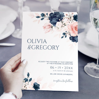 Blå och  Rosa Bouquet Bröllop Inbjudningar