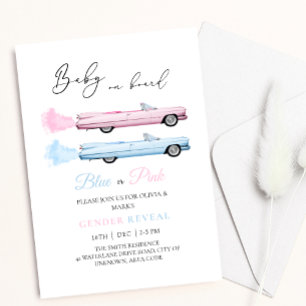 Blå och Rosa Cadillac Car Baby Gender Reveal Inbjudningar
