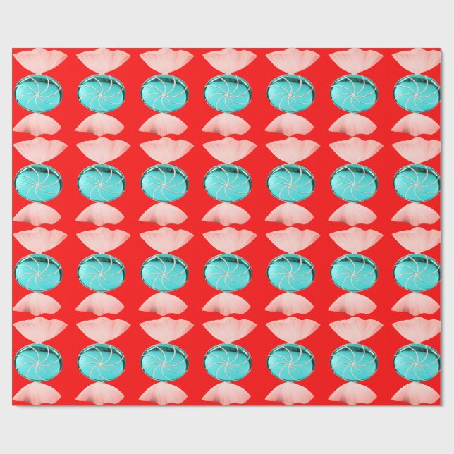 Blå och Rosa Candy på Red Wrapping Papper Presentpapper (Platt)