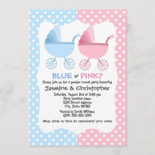 Blå och Rosa Carriage Gender Reveal Party Inbjudningar
