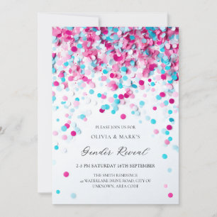 Blå och Rosa Confetti Baby Gender Reveal Party Inbjudningar