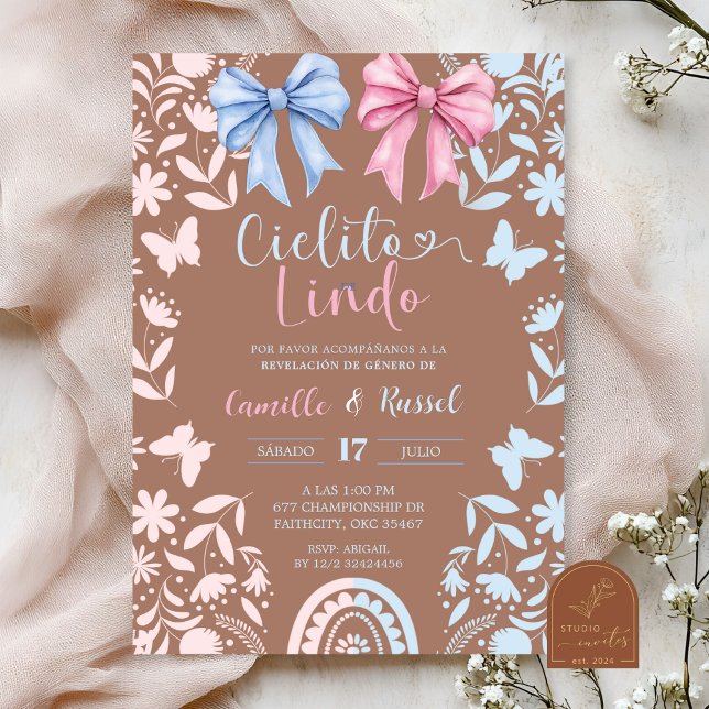 Blå och Rosa Coquette Talavera Cielito Lindo Inbjudningar (Skapare uppladdad)