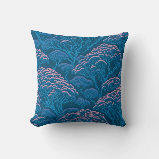 Blå och Rosa Coral Reef Mönster Kudde (Framsida)