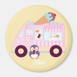 Blå och Rosa Cute Bunny Rabbit Ice Cream Lastbil Magnet