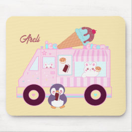 Blå och Rosa Cute Bunny Rabbit Ice Cream Lastbil Musmatta